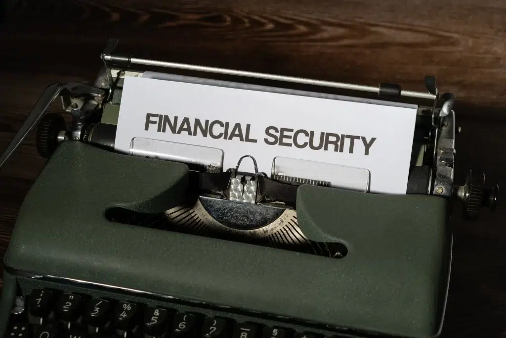 Financial security on a typewriter.