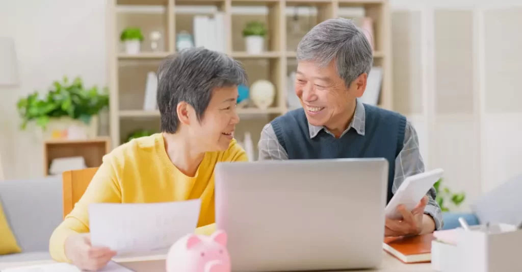 Elderly couple planning for their retirement income streams.