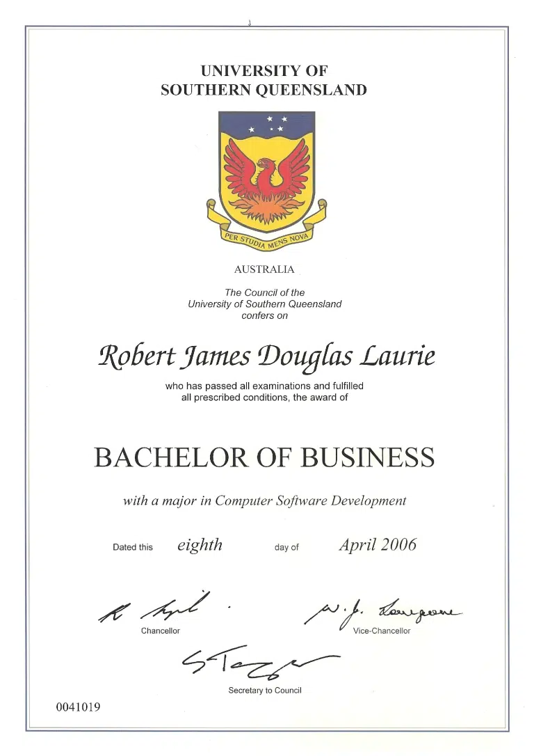 Bachelor of Business Certificate.