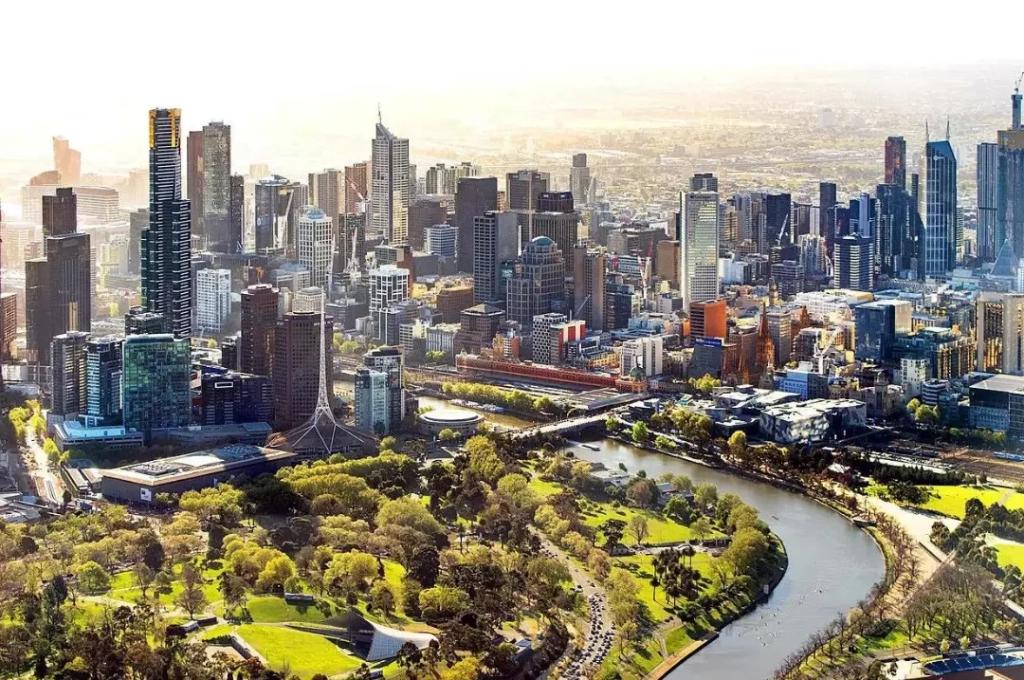 Aerial view of Melbourne.