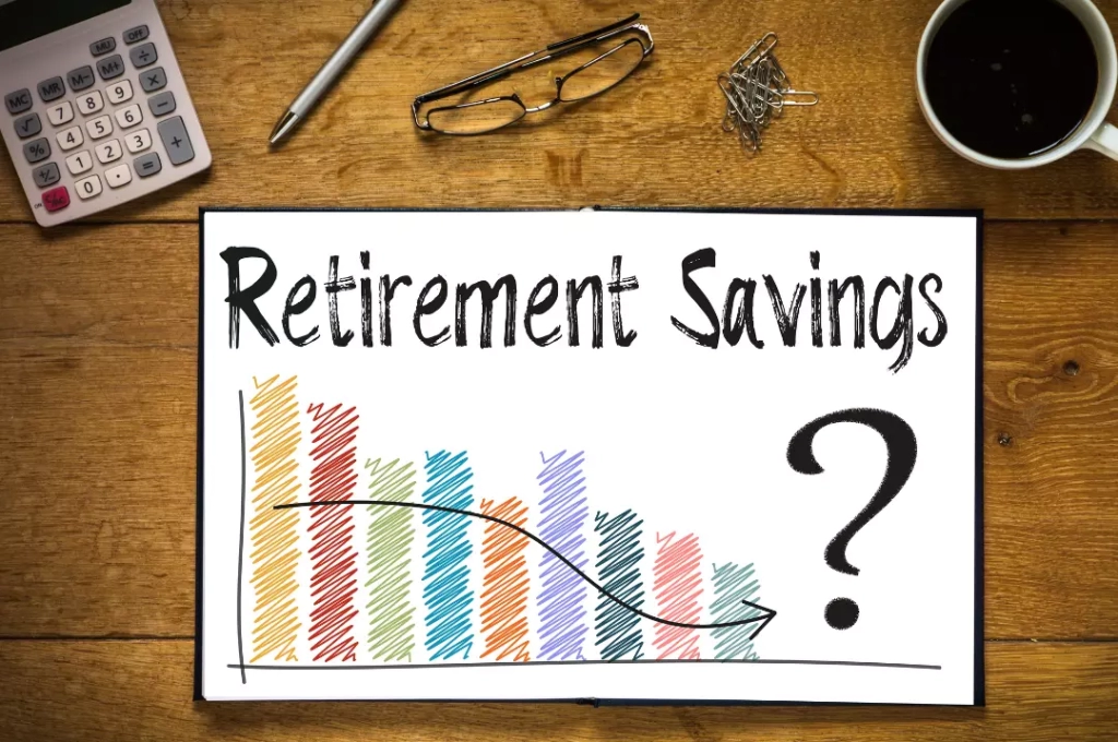 Retirement savings with coffee and calculator.