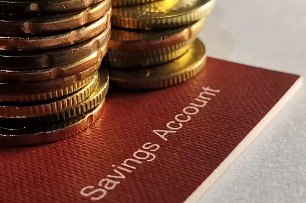Savings account with stacked coins.