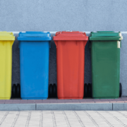 Trash bins in different colors.
