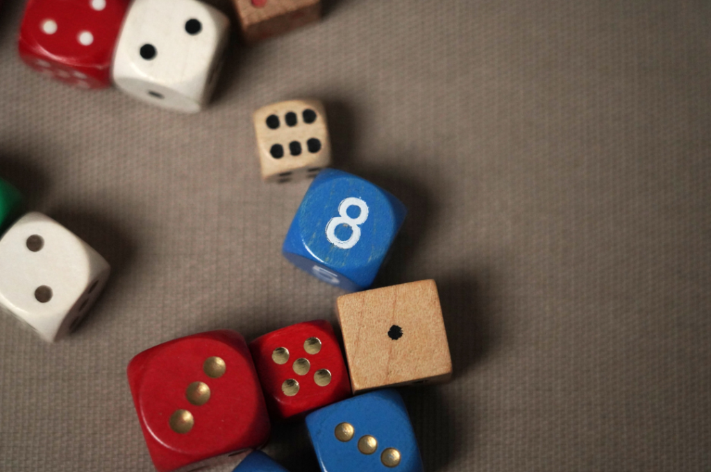 A group of dice with different colors.