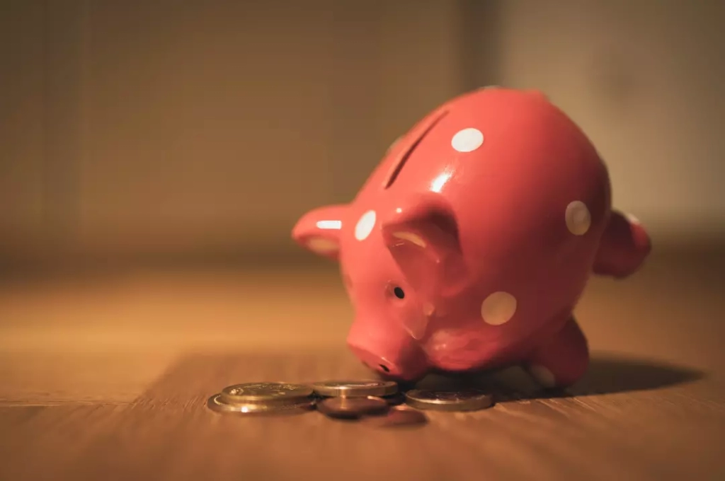 A piggy bank perched on a stack of coins, contemplating borrowing from SMSF.